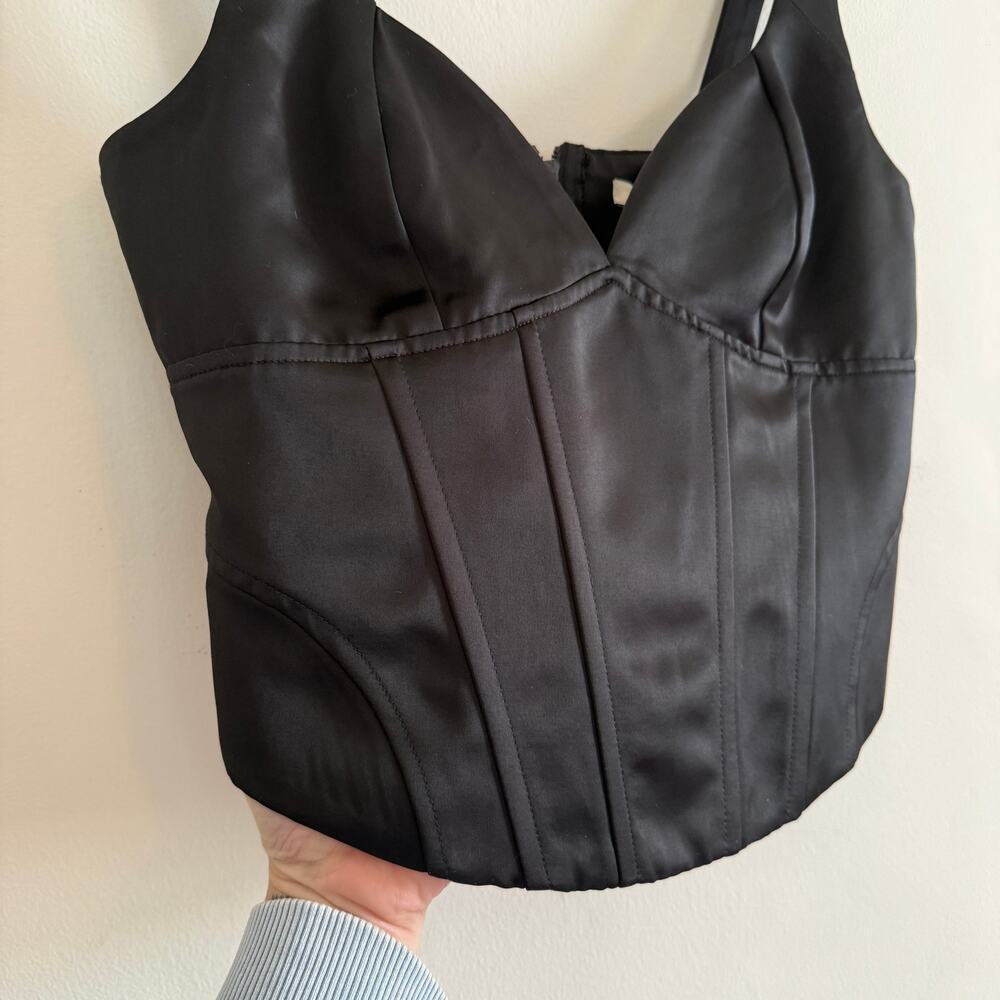 JASON WU Black Satin Cropped Corset Top Medium - Picture 2 of 5